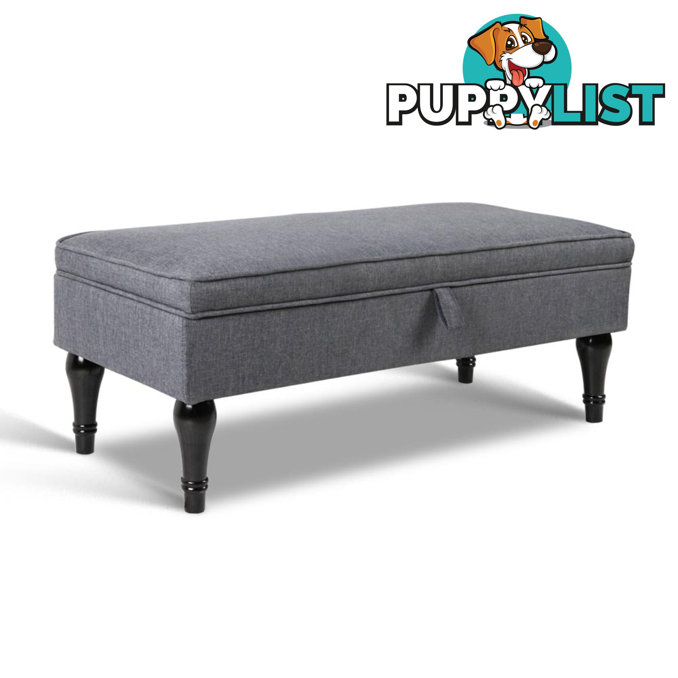 Linen Fabric Storage Ottoman _ Grey