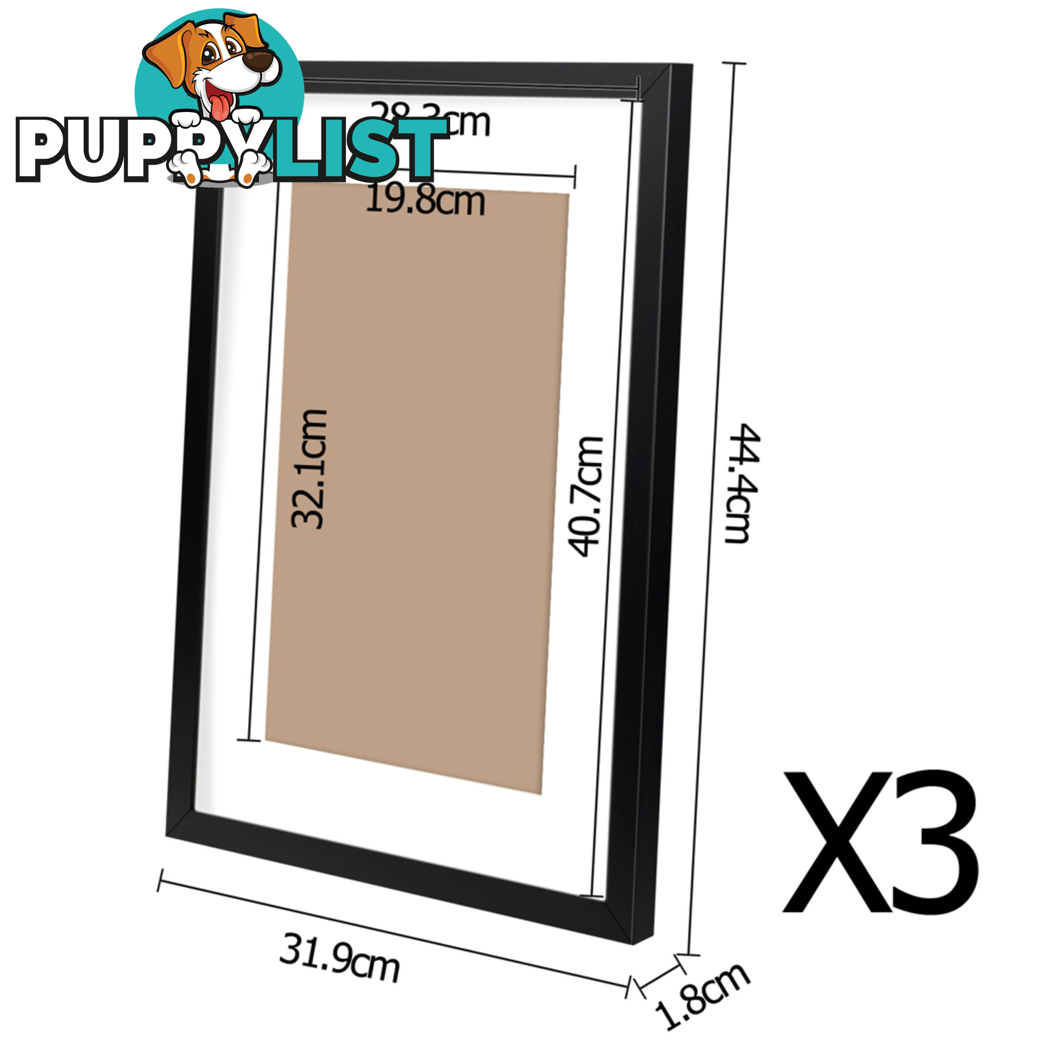 3 pcs Photo Frames Set Wall Black