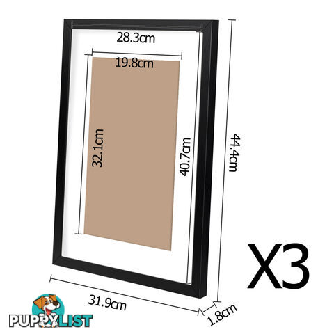 3 pcs Photo Frames Set Wall Black