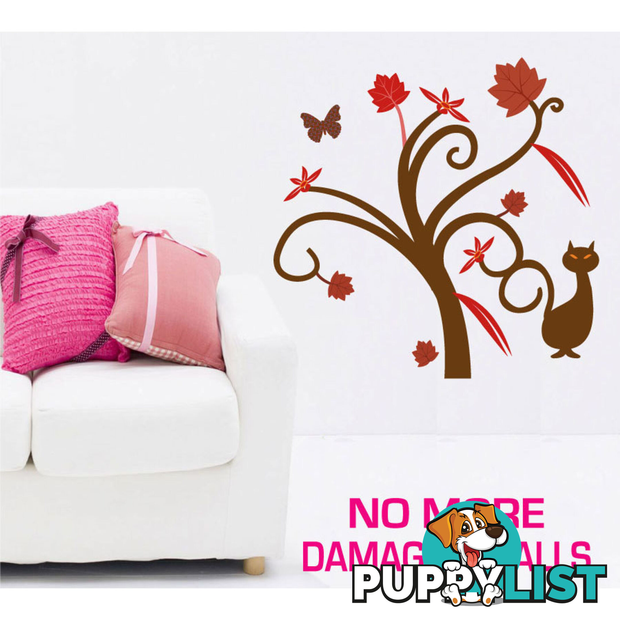 Medium Size Gorgeous Tree and Cat Wall Stickers - Totally Movable