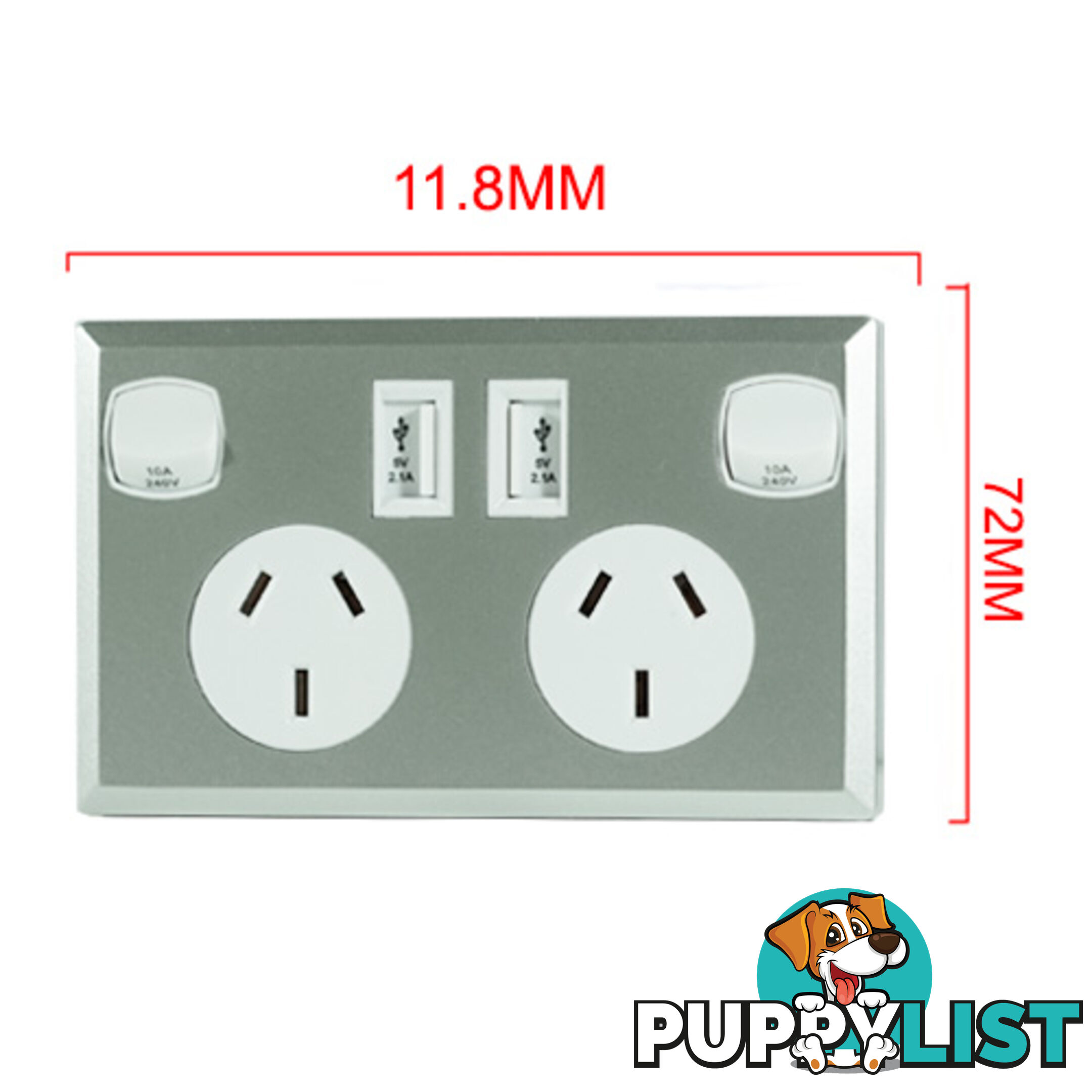 10A Double Australian USB Power Point Supply 2 Socket Switch Wall Plug Silver