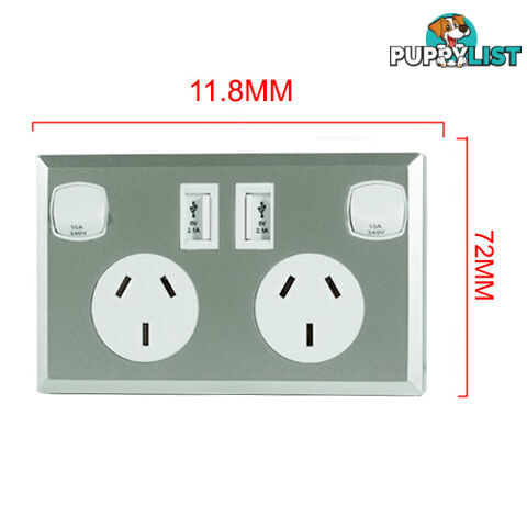 10A Double Australian USB Power Point Supply 2 Socket Switch Wall Plug Silver