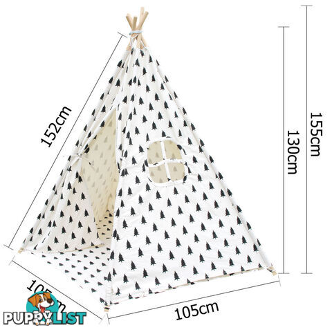 5 Poles Teepee Tent w/ Storage Bag Black White