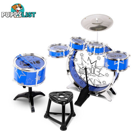 Kids Drums Play Set 8 Pcs with Seat - Blue