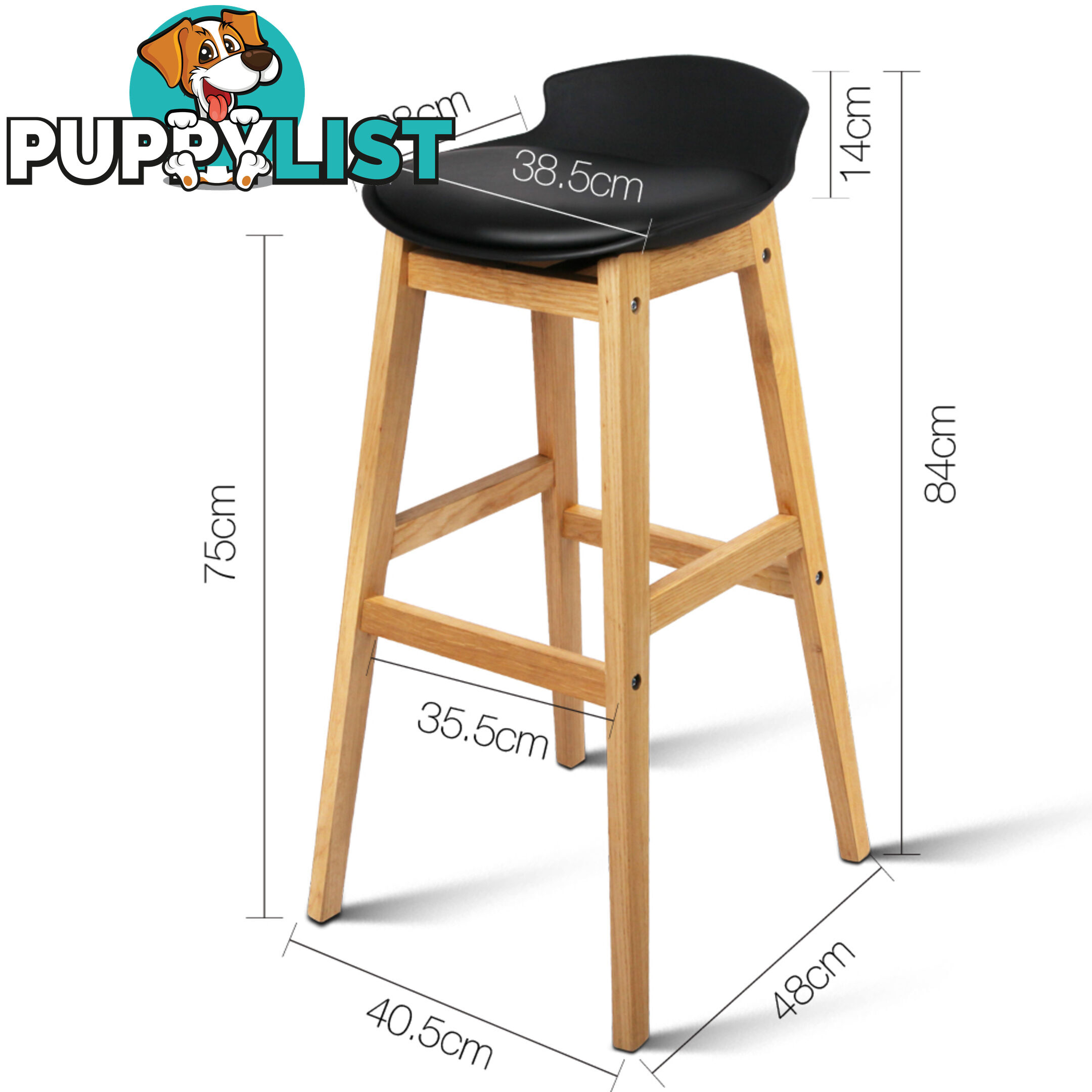 Set of 2 High Seat Back Barstools Black