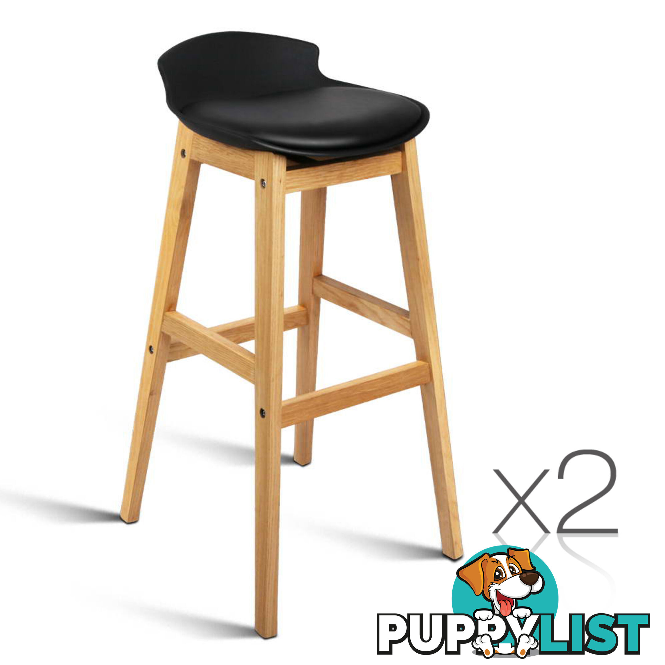 Set of 2 High Seat Back Barstools Black