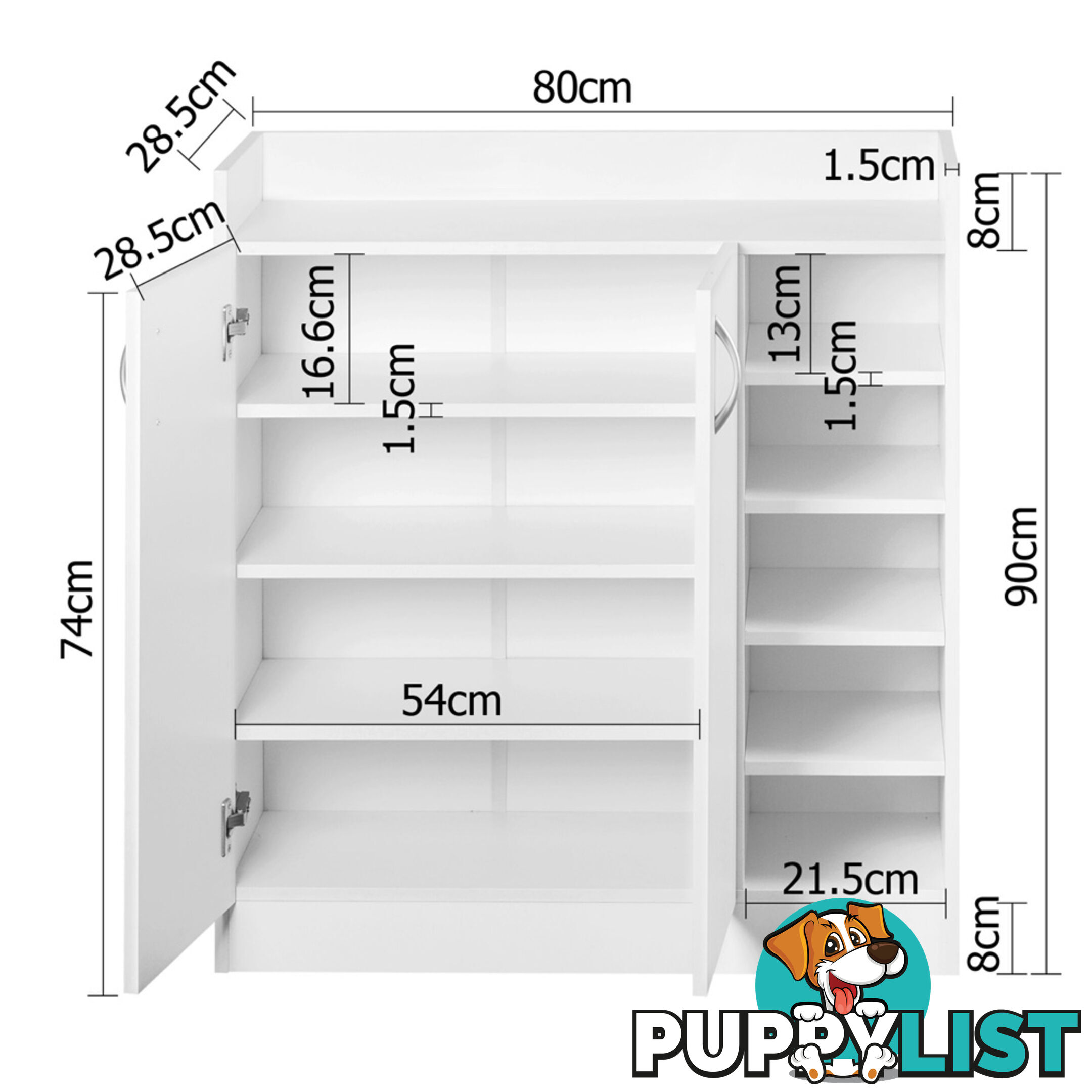 2 Doors Shoe Cabinet Storage Cupboard White