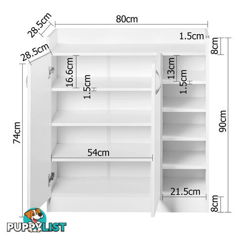 2 Doors Shoe Cabinet Storage Cupboard White