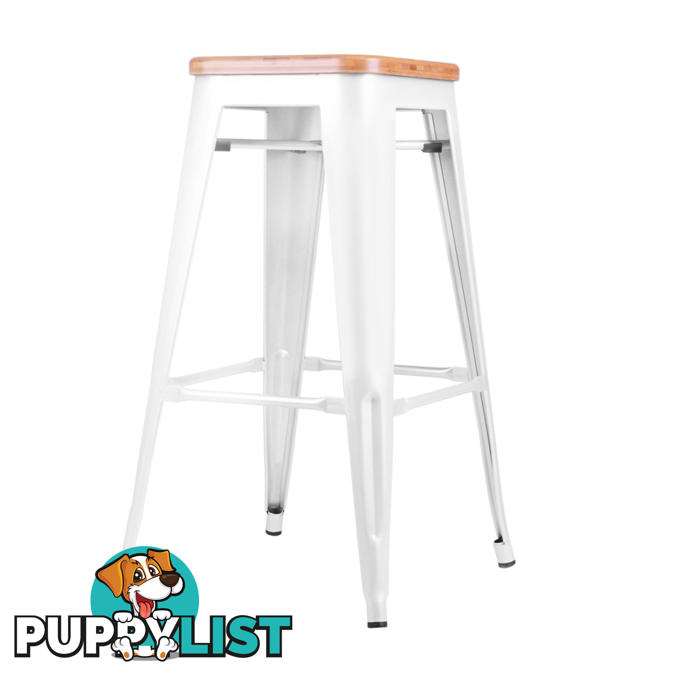 Set of 2 Tolix Replica Metal Steel Bamboo Seat Bar stool 76 cm White