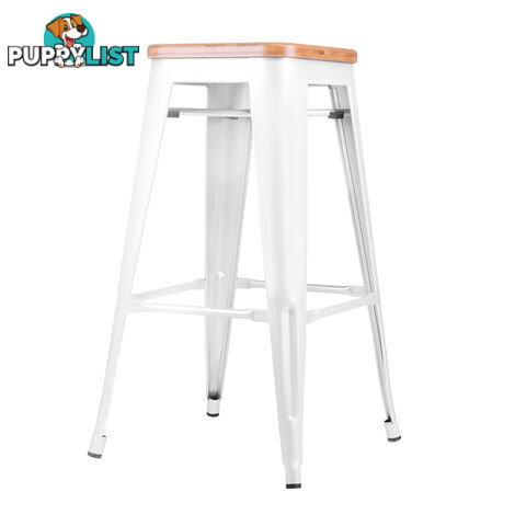 Set of 2 Tolix Replica Metal Steel Bamboo Seat Bar stool 76 cm White