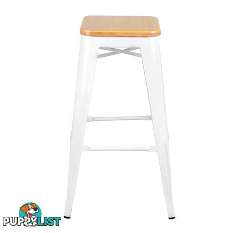 Set of 2 Tolix Replica Metal Steel Bamboo Seat Bar stool 76 cm White