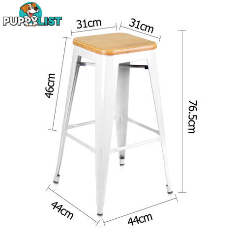 Set of 2 Tolix Replica Metal Steel Bamboo Seat Bar stool 76 cm White