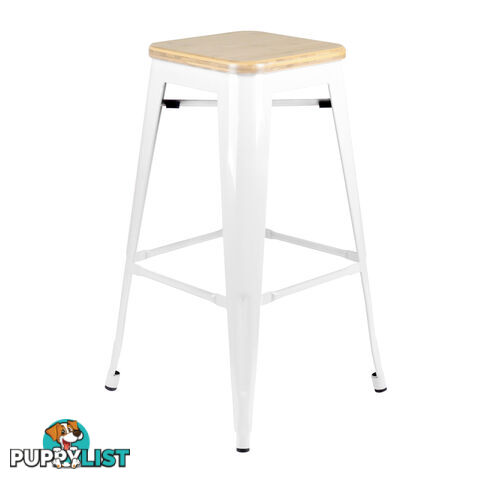 Set of 2 Tolix Replica Metal Steel Bamboo Seat Bar stool 76 cm White