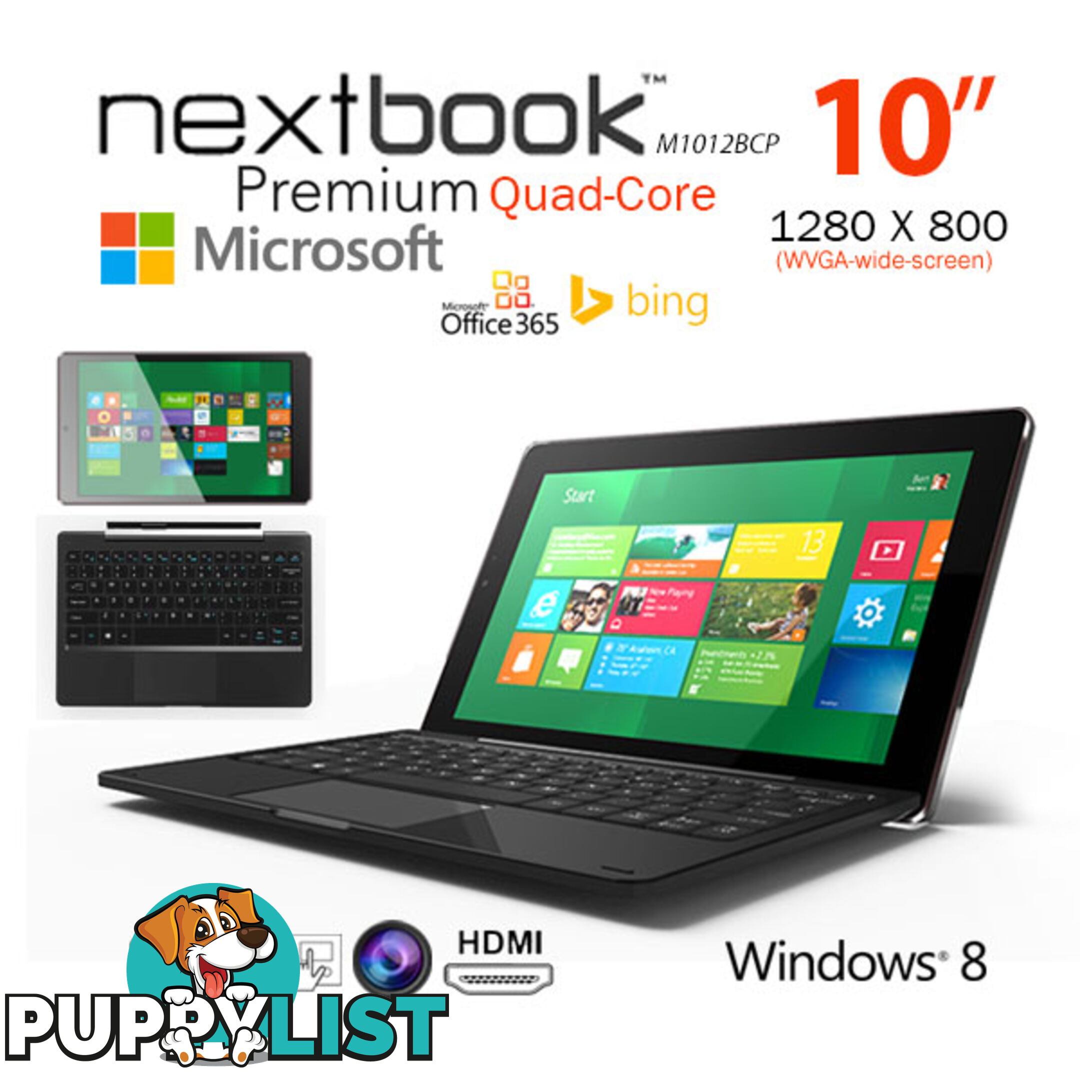 Nextbook 10.1 Inch 32G/Windows 8.1 with Bing/Quad Core with HDMI Output Tablet PC (M1012BCP)  Refurbished