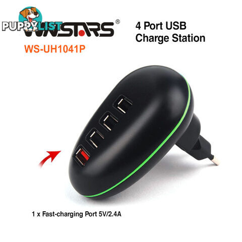 Portable 4 Port USB Charge Station including a 2.4A Fast-charging Port