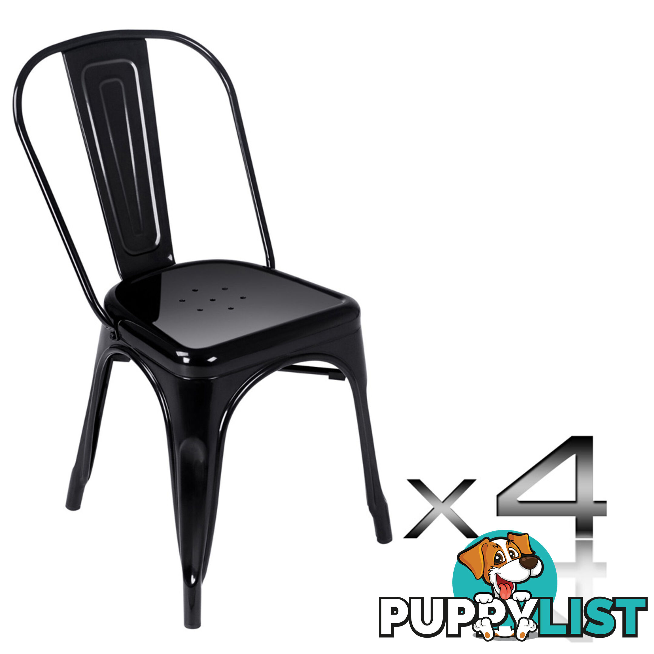 Set of 4 Replica Tolix Dining Metal Chair Gloss Black