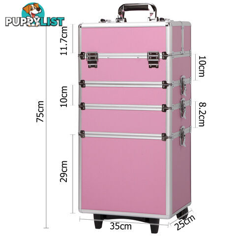 4 in 1 Portable Beauty Make up Cosmetic Trolley Case Pink