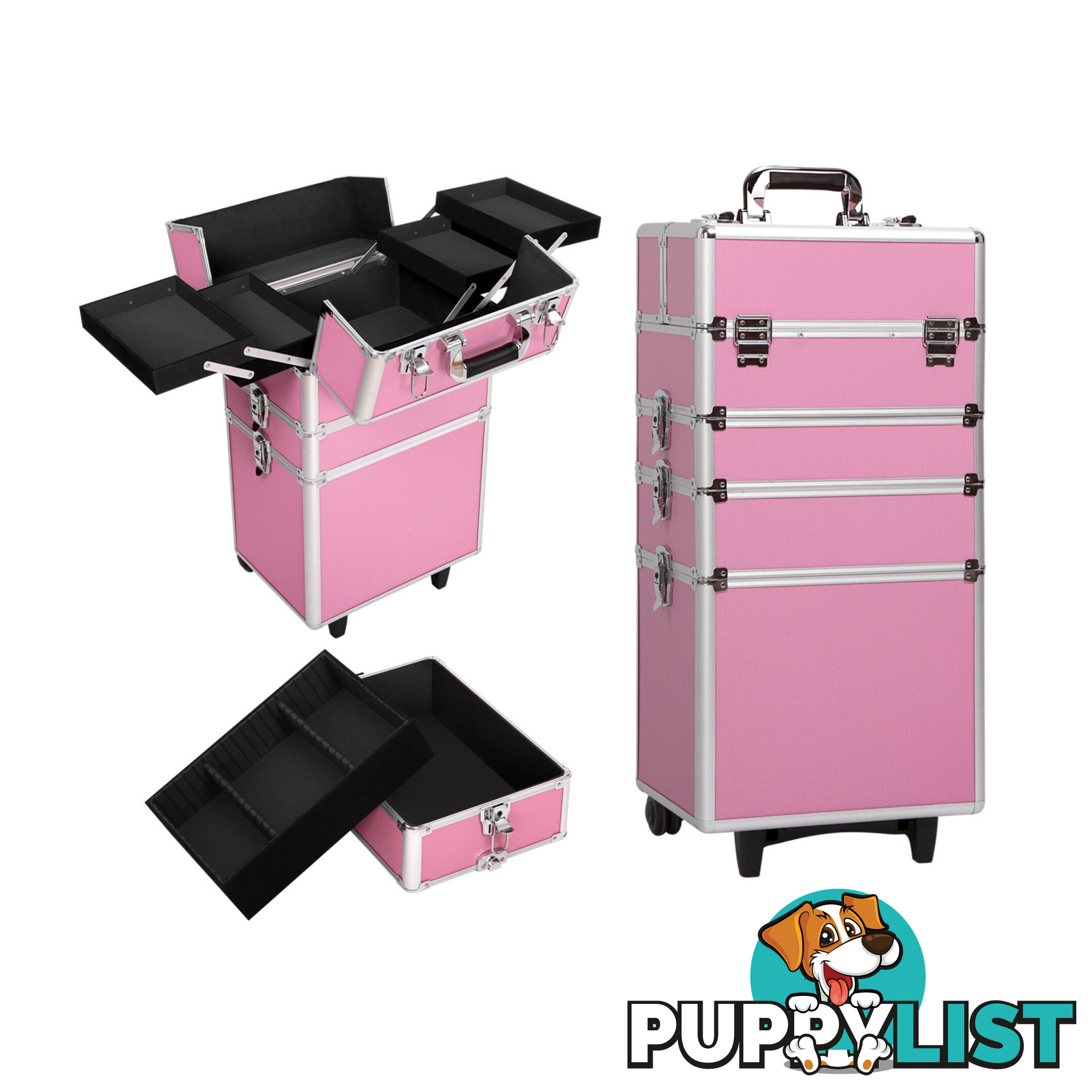 4 in 1 Portable Beauty Make up Cosmetic Trolley Case Pink