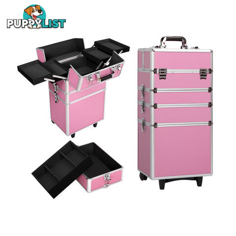 4 in 1 Portable Beauty Make up Cosmetic Trolley Case Pink