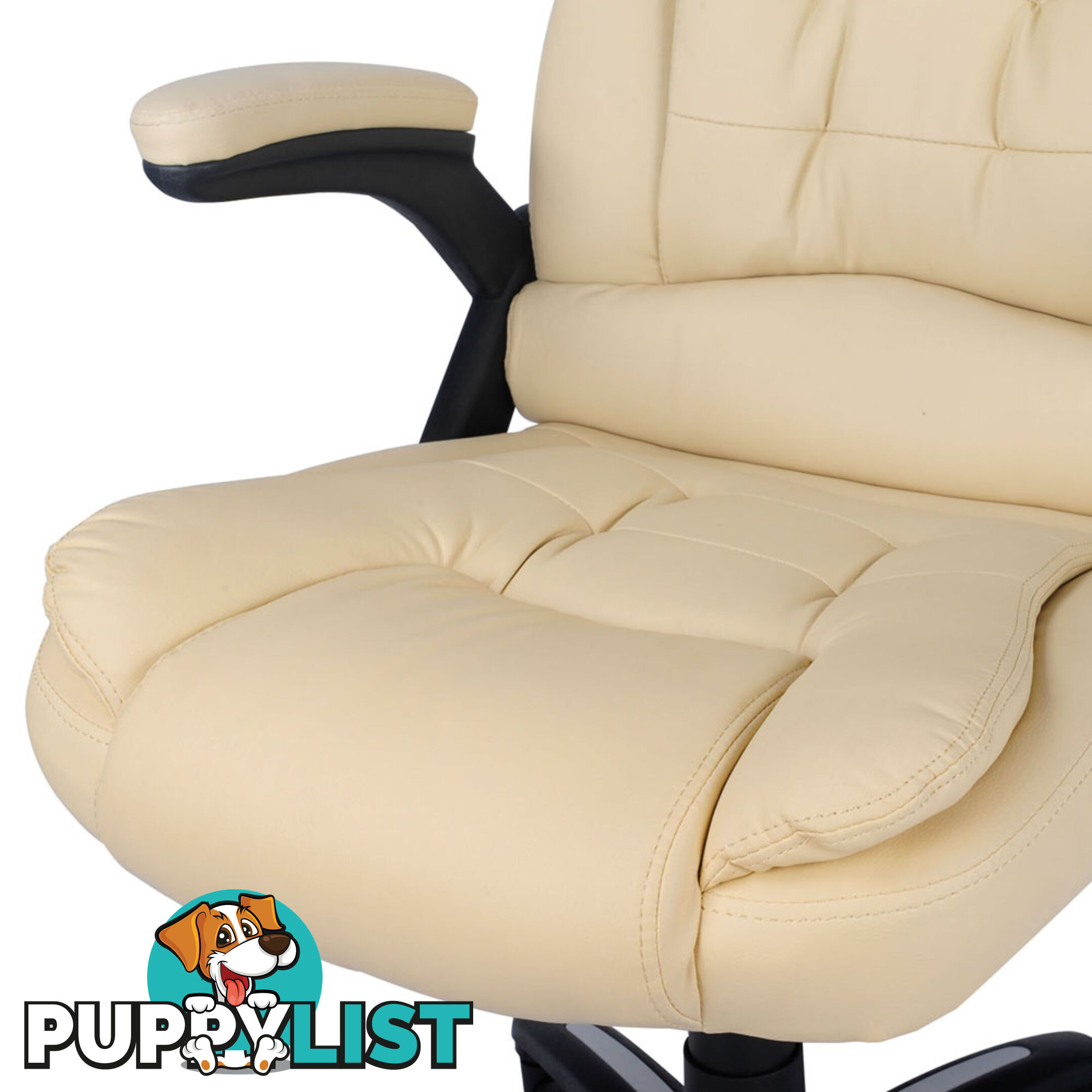 8 Point Massage Executive PU Leather Office Computer Chair Beige