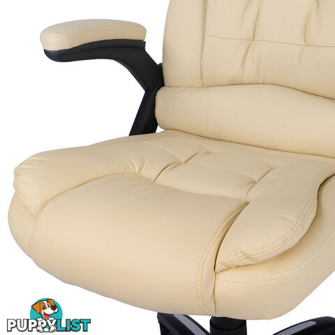 8 Point Massage Executive PU Leather Office Computer Chair Beige