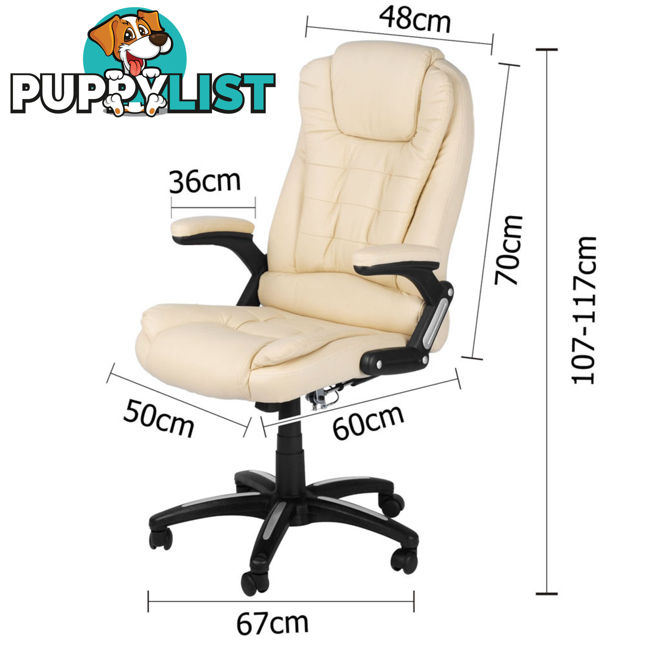 8 Point Massage Executive PU Leather Office Computer Chair Beige