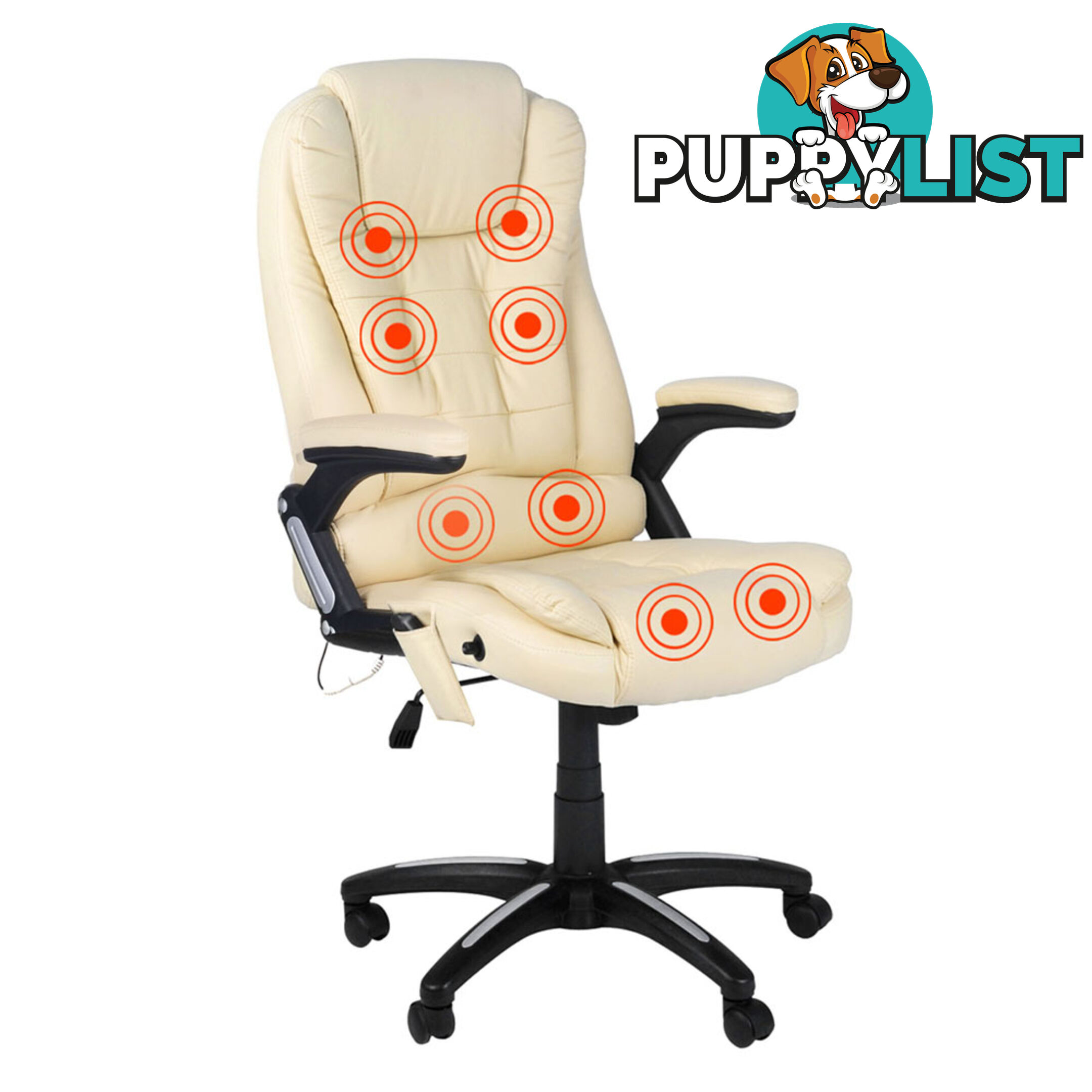 8 Point Massage Executive PU Leather Office Computer Chair Beige