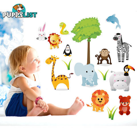 Large Size Cute Zoo Animals Kids Wall Stickers - Totally Movable