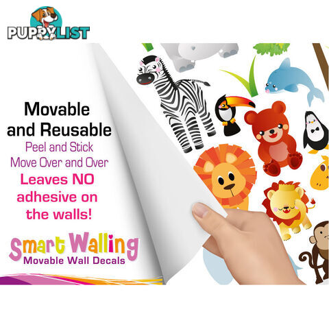 Large Size Cute Zoo Animals Kids Wall Stickers - Totally Movable