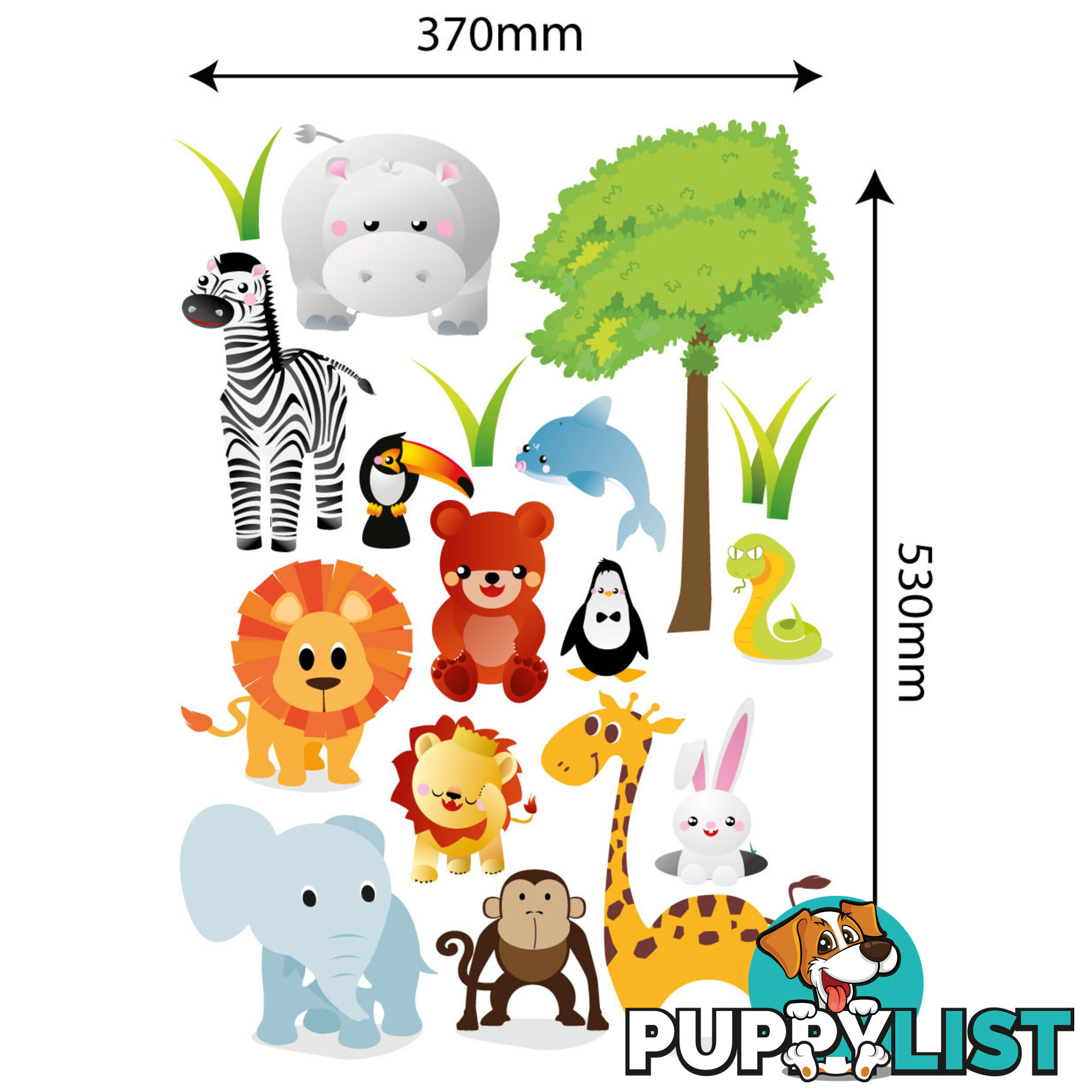 Large Size Cute Zoo Animals Kids Wall Stickers - Totally Movable