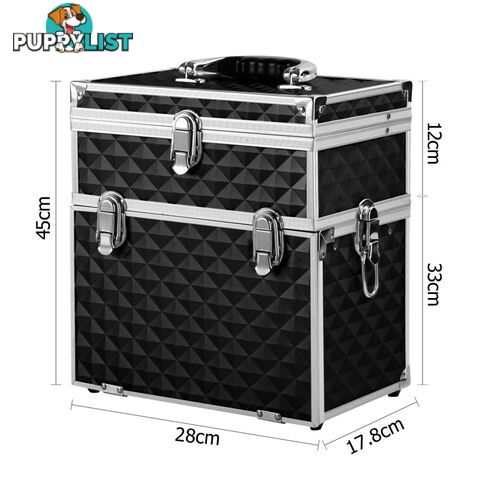 Portable Cosmetic Beauty Makeup Case Diamond Black