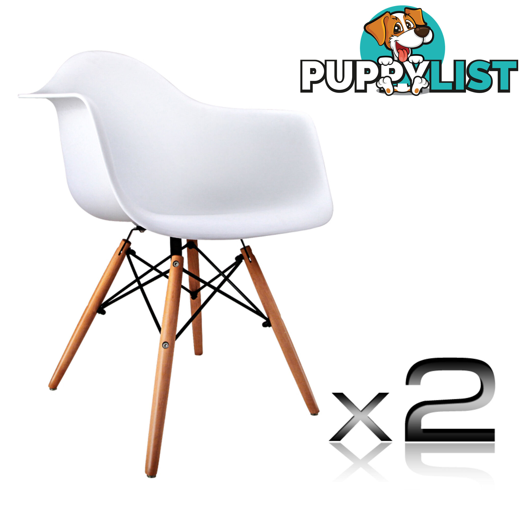 Set of 2 Replica Eames Cafe Chairs Beech White