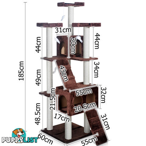 Multi Level Cat Scratching Poles Tree w/ Ladder Chocolate