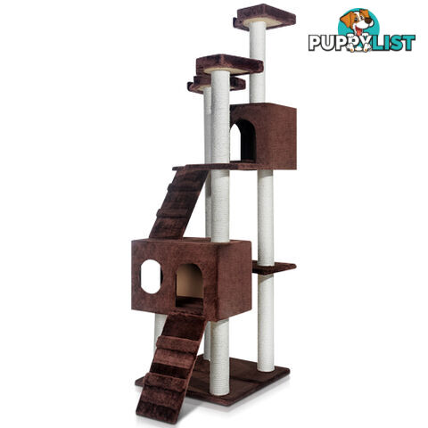 Multi Level Cat Scratching Poles Tree w/ Ladder Chocolate