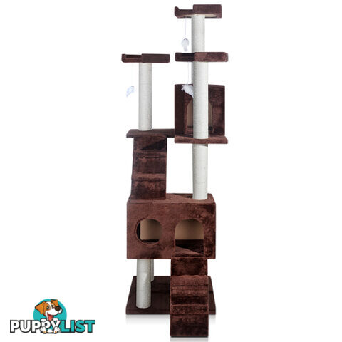 Multi Level Cat Scratching Poles Tree w/ Ladder Chocolate