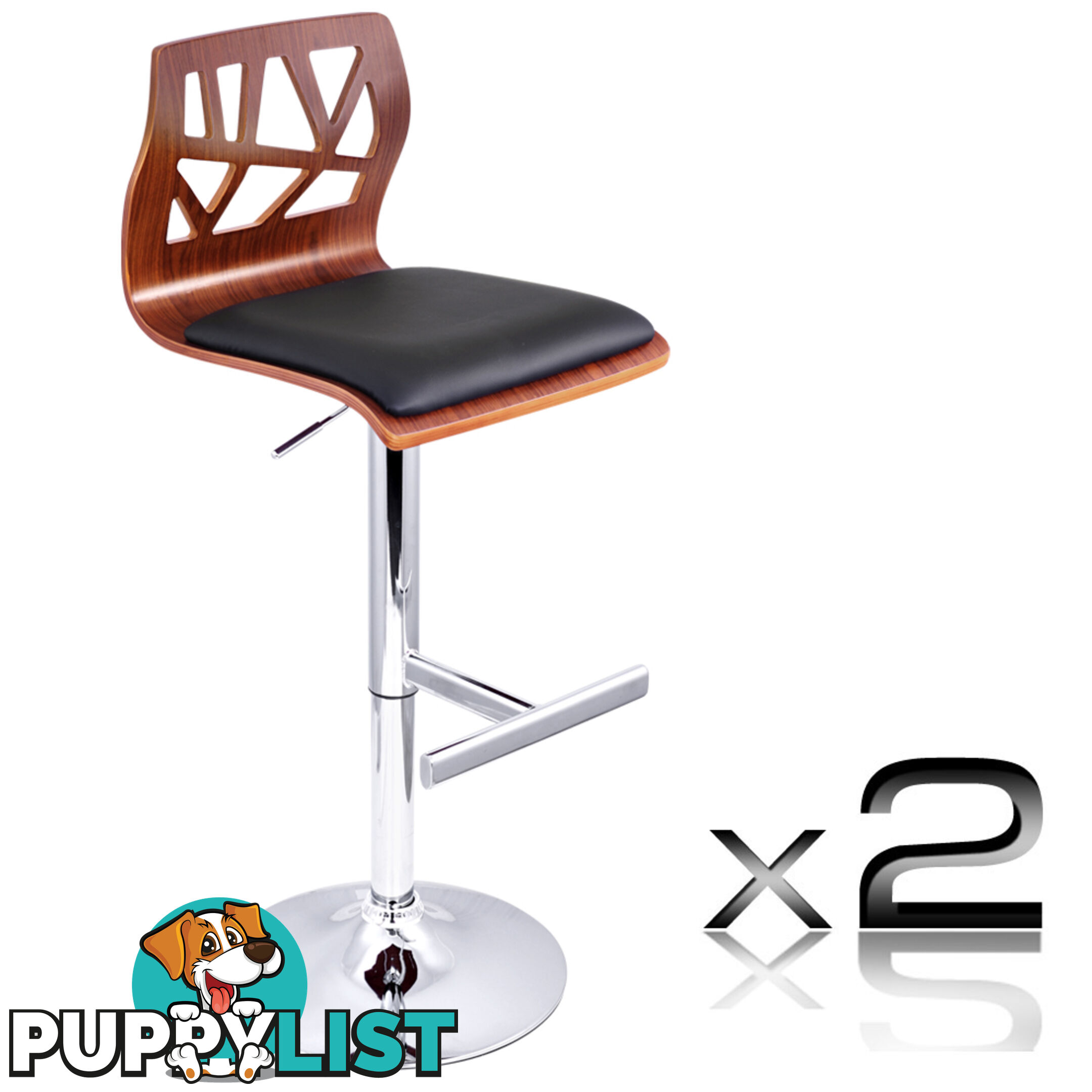 Set of 2 PU Leather Wooden Kitchen Bar Stool Padded Seat Black