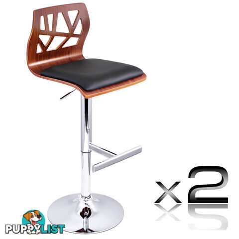 Set of 2 PU Leather Wooden Kitchen Bar Stool Padded Seat Black