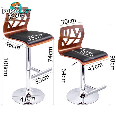 Set of 2 PU Leather Wooden Kitchen Bar Stool Padded Seat Black