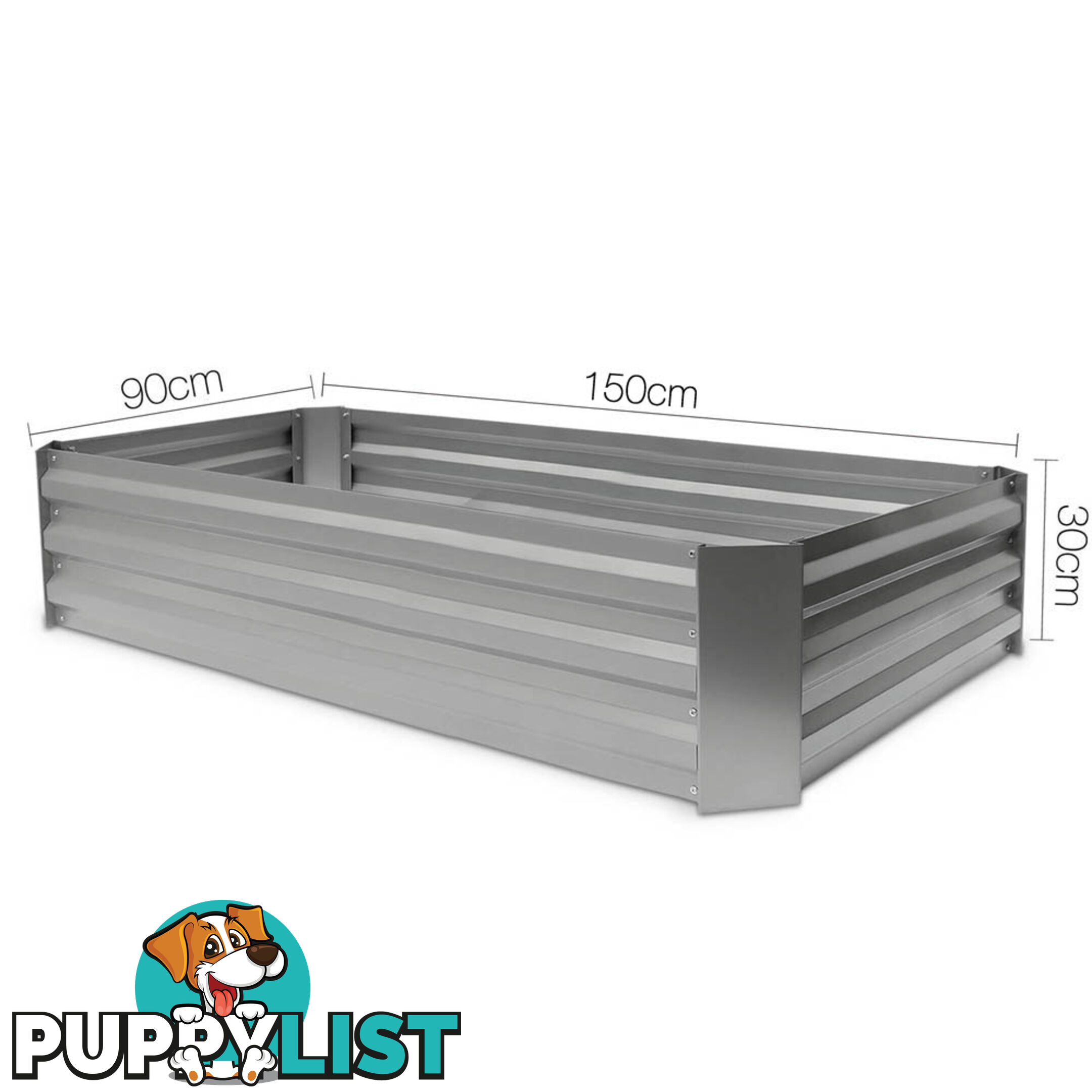 Galvanised Raised Garden Bed - 150 x 90 x 30cm - Aluminium White