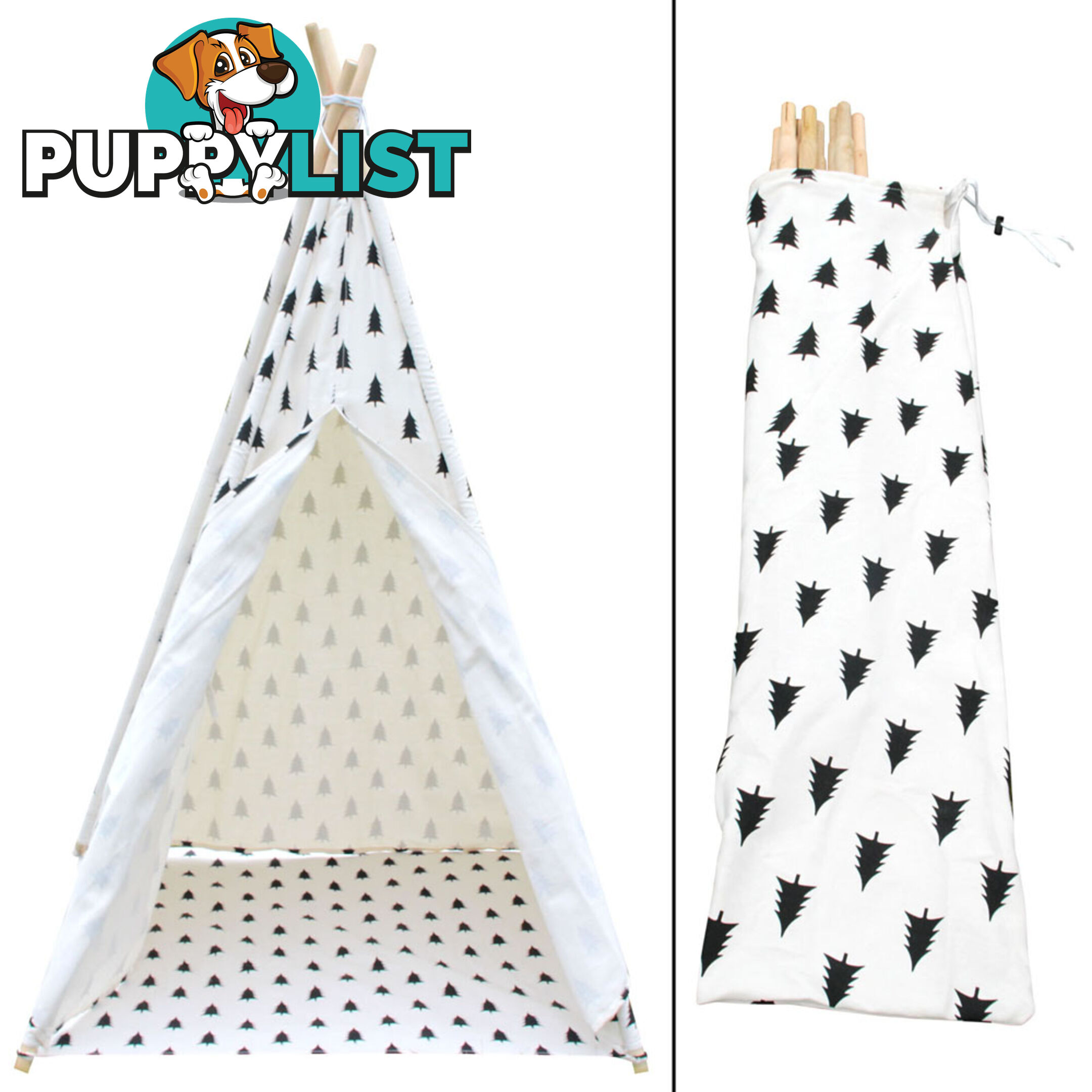 4 Poles Teepee Tent w/ Storage Bag Black White