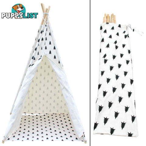 4 Poles Teepee Tent w/ Storage Bag Black White