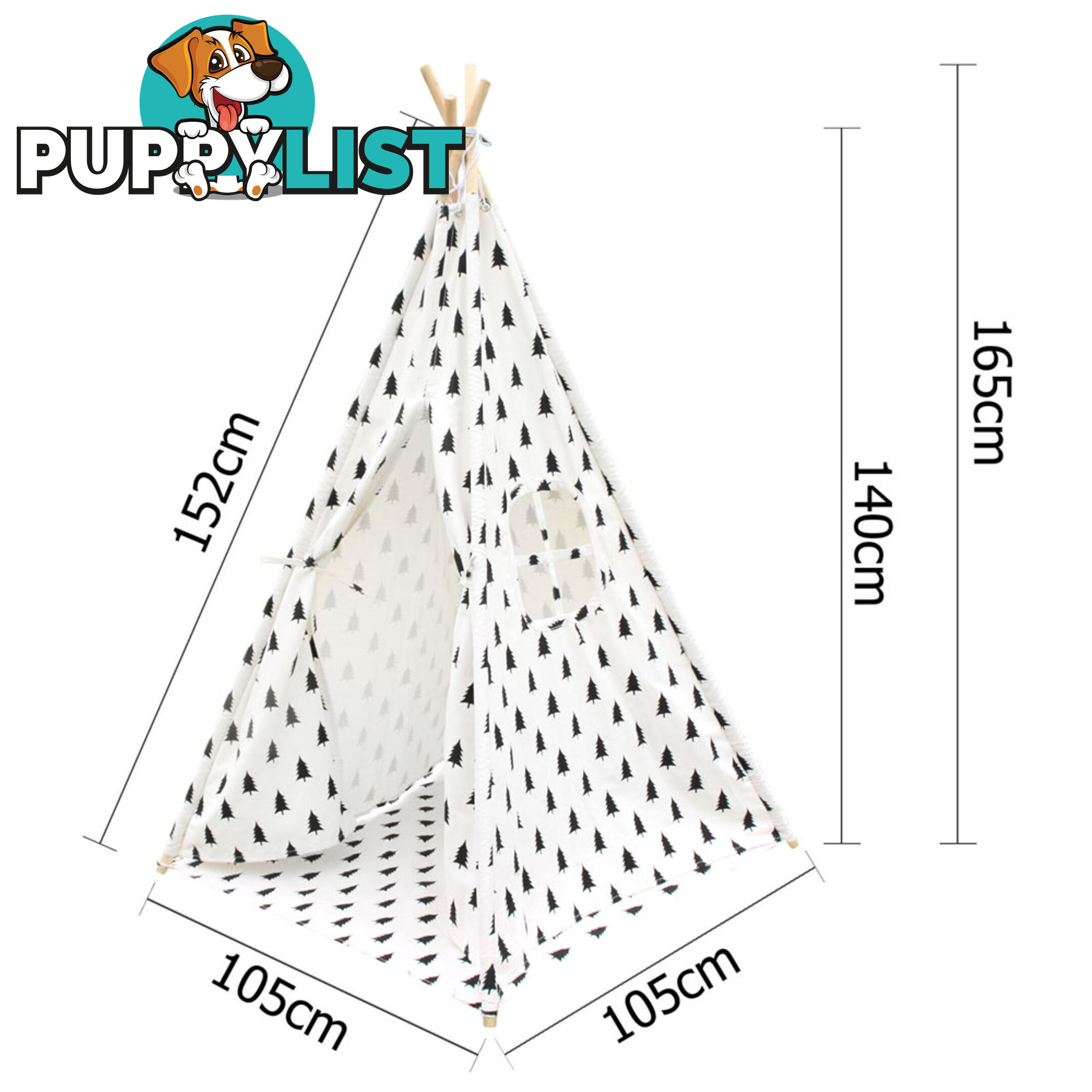 4 Poles Teepee Tent w/ Storage Bag Black White