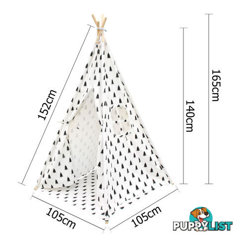 4 Poles Teepee Tent w/ Storage Bag Black White