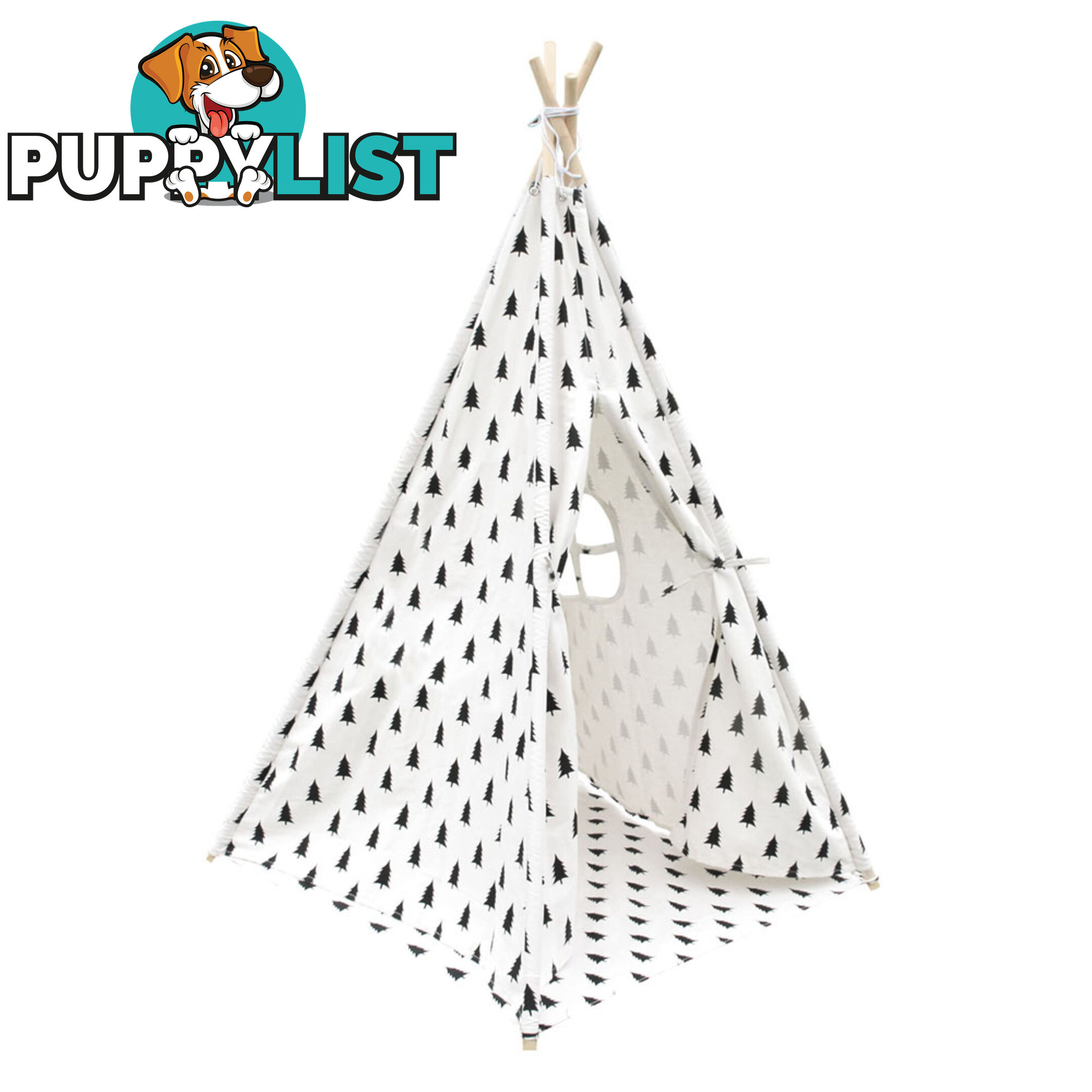 4 Poles Teepee Tent w/ Storage Bag Black White