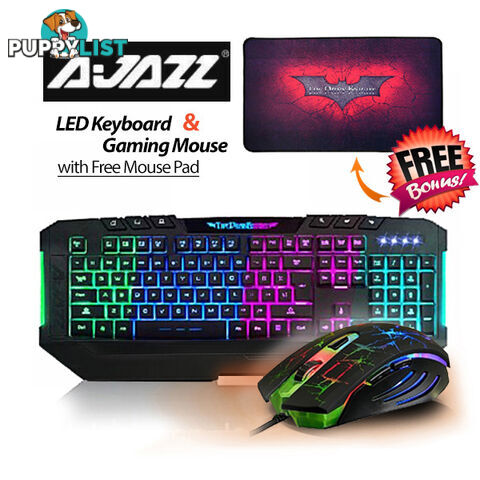 Ajazz Dark Knight 7 Backlight LED Keyboard and 7 LED Colors 2400DPI 6 Button USB Gaming Mouse with Free Gaming Mouse Pad Set