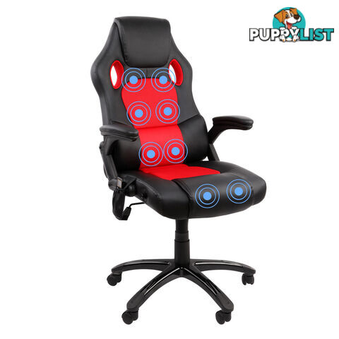 8 Point Massage Racing PU Leather Office Computer Chair Black/Red