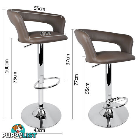 Set of 2 PU Leather Kitchen Bar Stool Charcoal