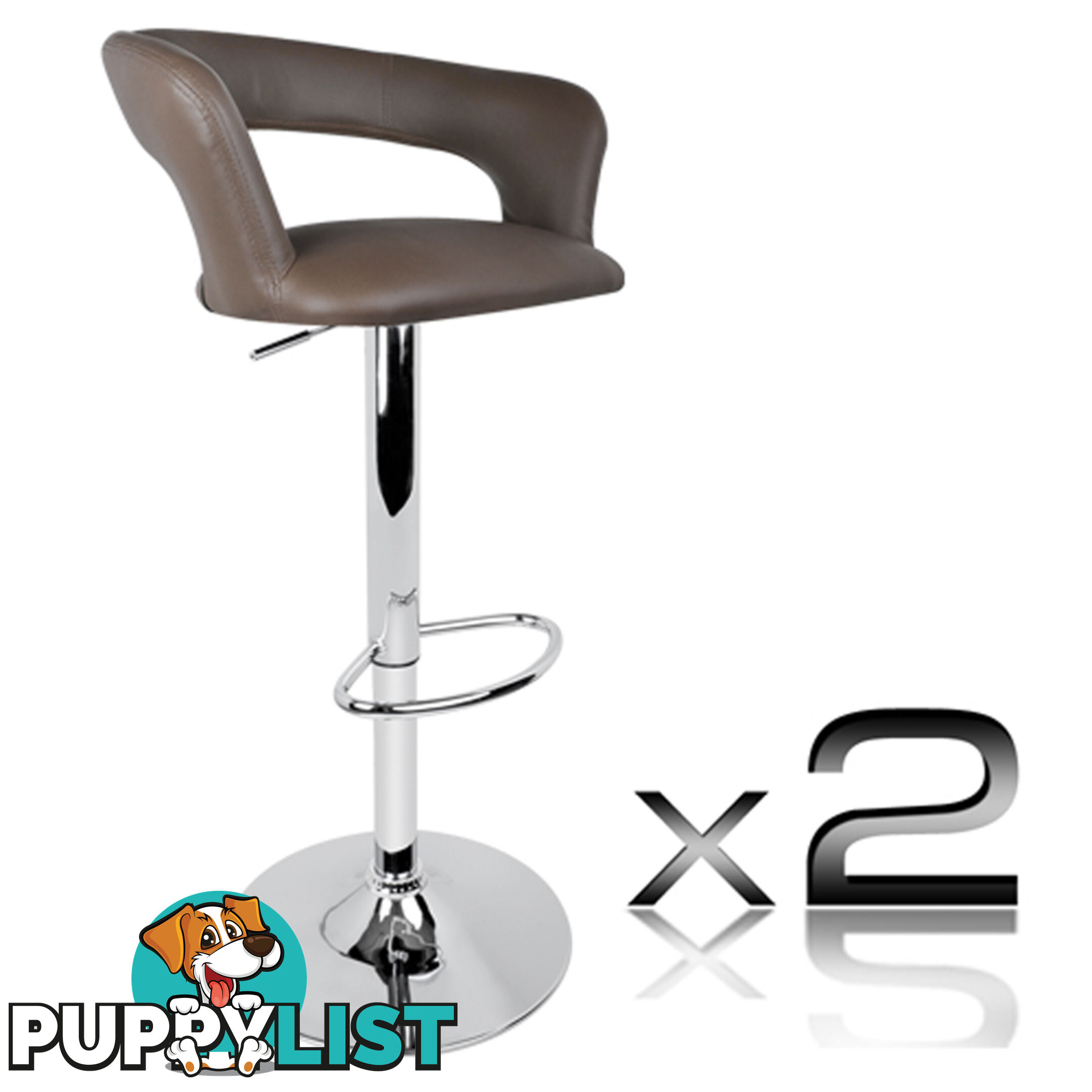 Set of 2 PU Leather Kitchen Bar Stool Charcoal