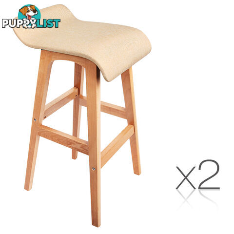 2 x Beech Wood Fabric Bar Stools - Beige