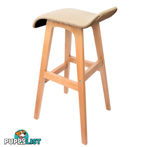 2 x Beech Wood Fabric Bar Stools - Beige